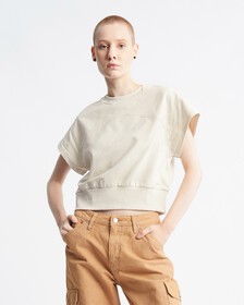 Feminine Seaming Cropped Top, Eggshell, hi-res