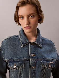 Cropped Denim Jacket, FULTON BLUE, hi-res