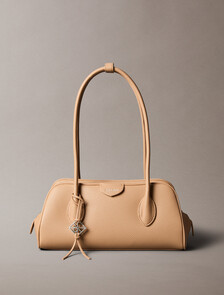 Emblem Logo Pebble Shoulder Bag, Tannin, hi-res