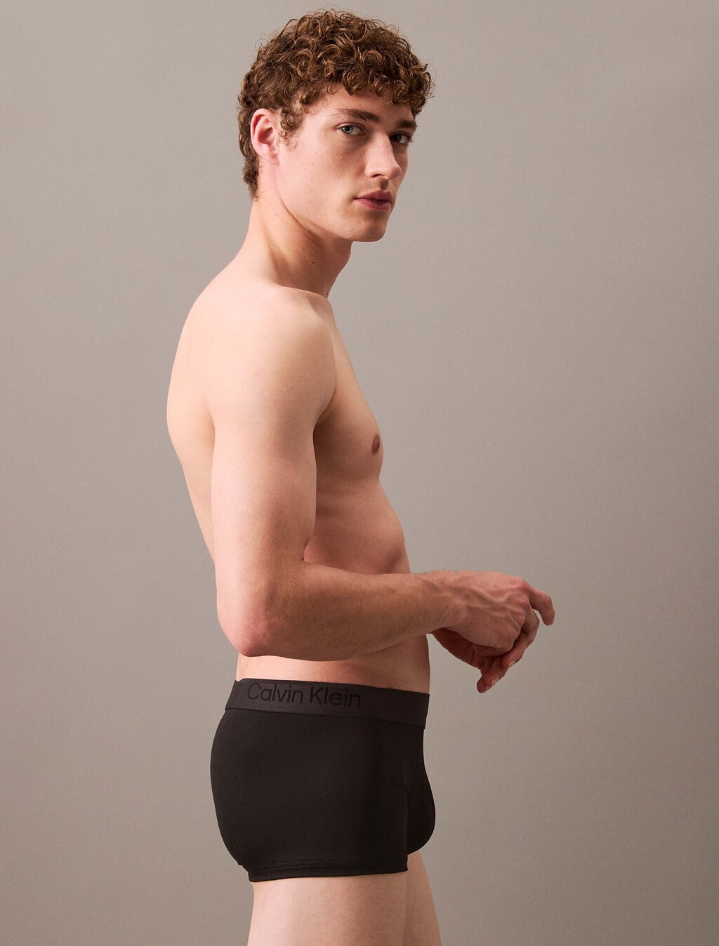 CK Black Logo Jacquard Low Rise Trunks, Black, hi-res