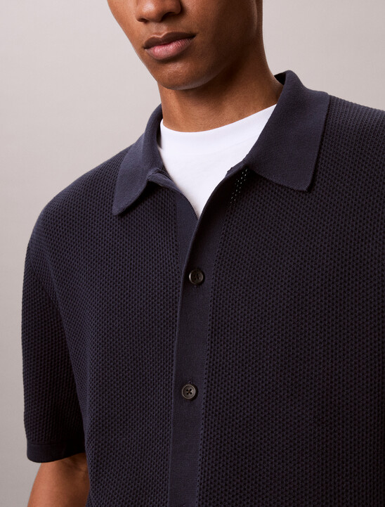 Mesh Stitch Front Button Sweater