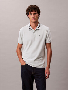 Monogram Logo Pique Tipped Classic Polo Shirt, Misty Blue, hi-res