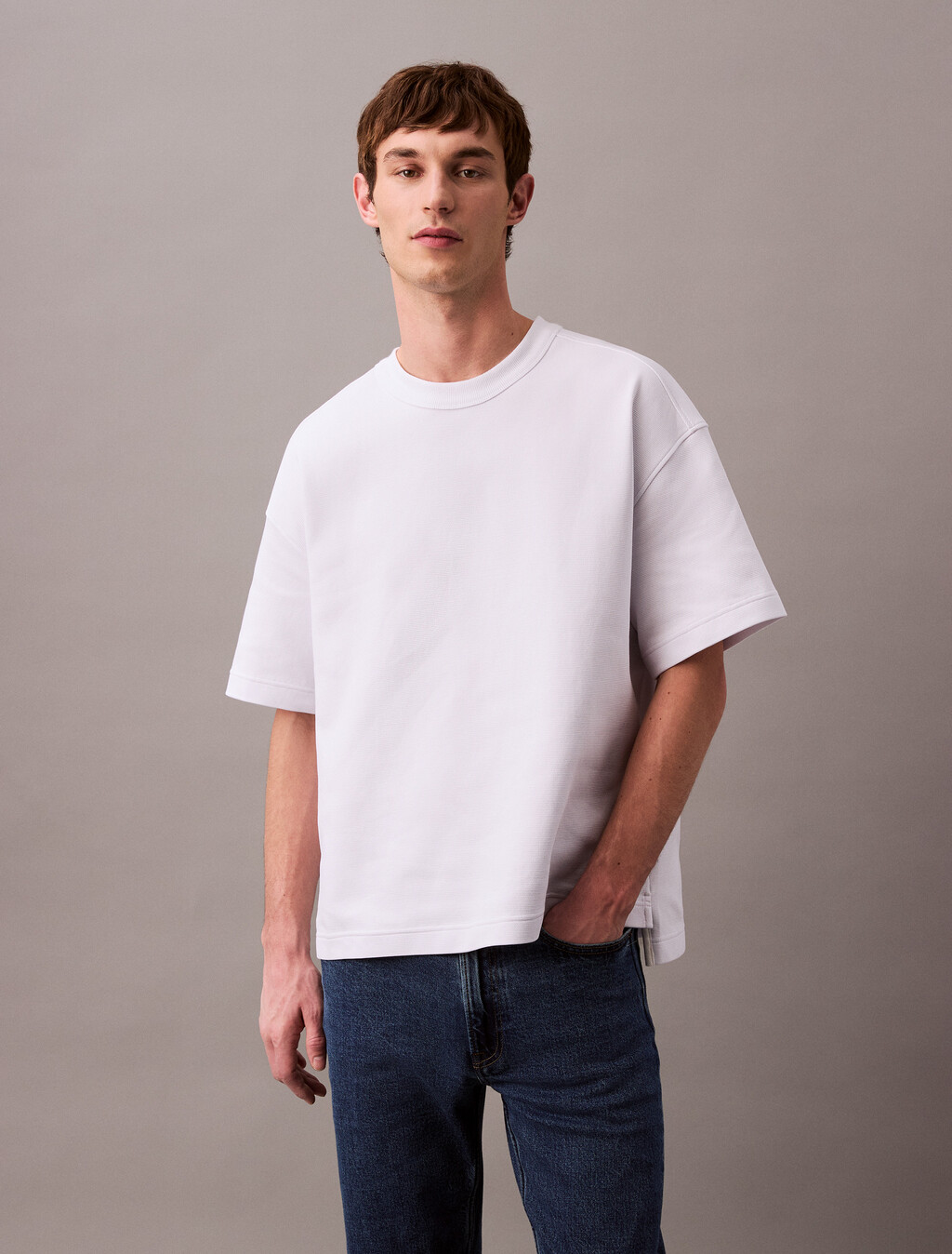 Monogram Textured Pique Tee, Brilliant White, hi-res