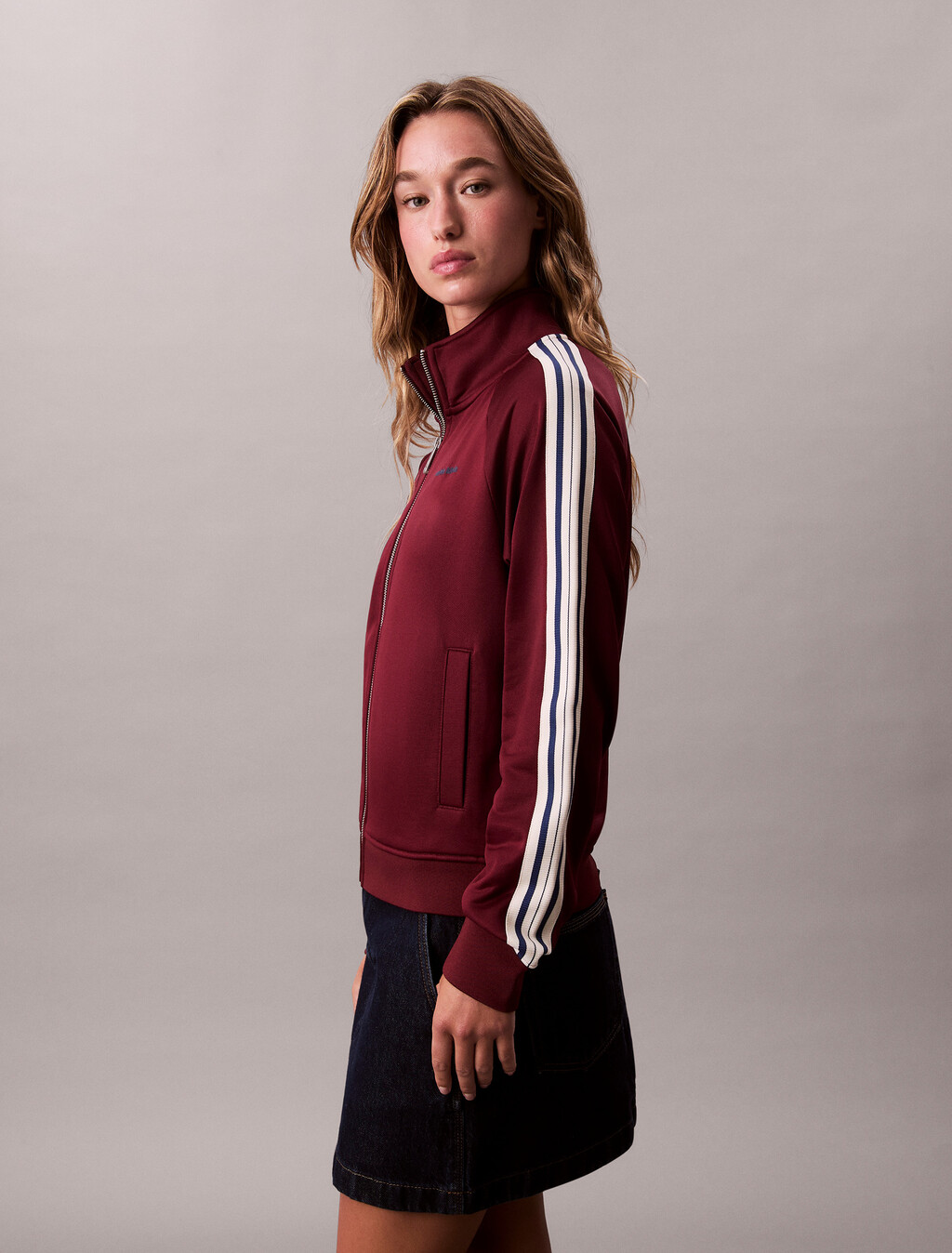 High Shine French Terry Jacket, Deep Rouge, hi-res