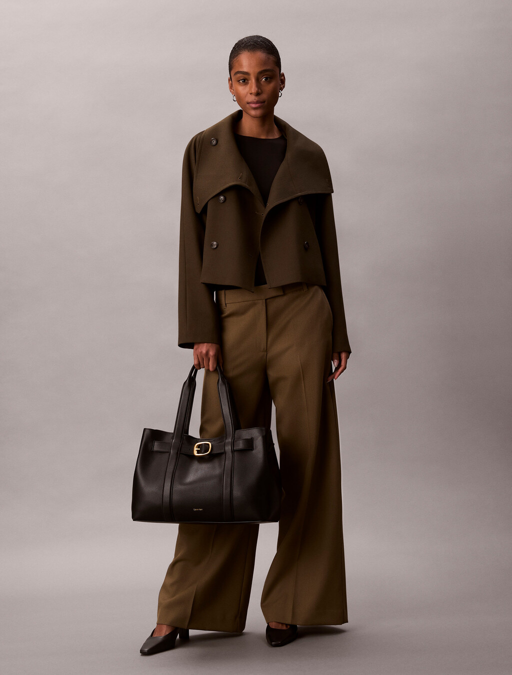 Belted Tote Bag, Black, hi-res