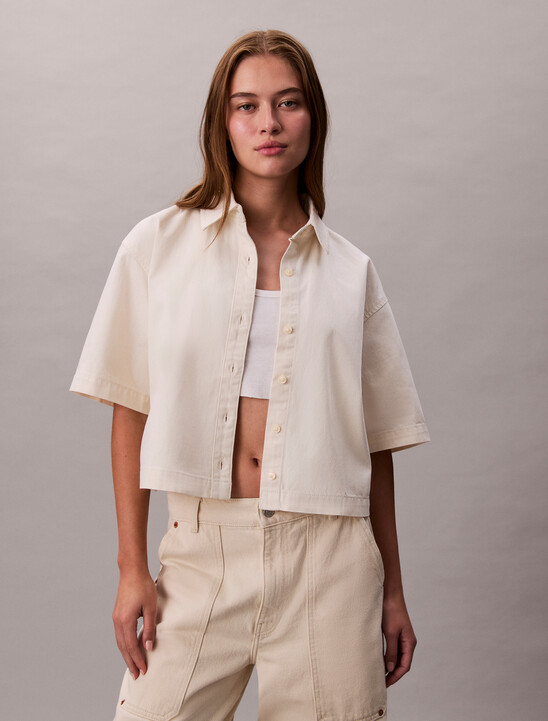 Denim Short Sleeve Cropped Shirt