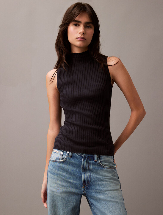 Silk Cashmere Mock Neck Tank Top