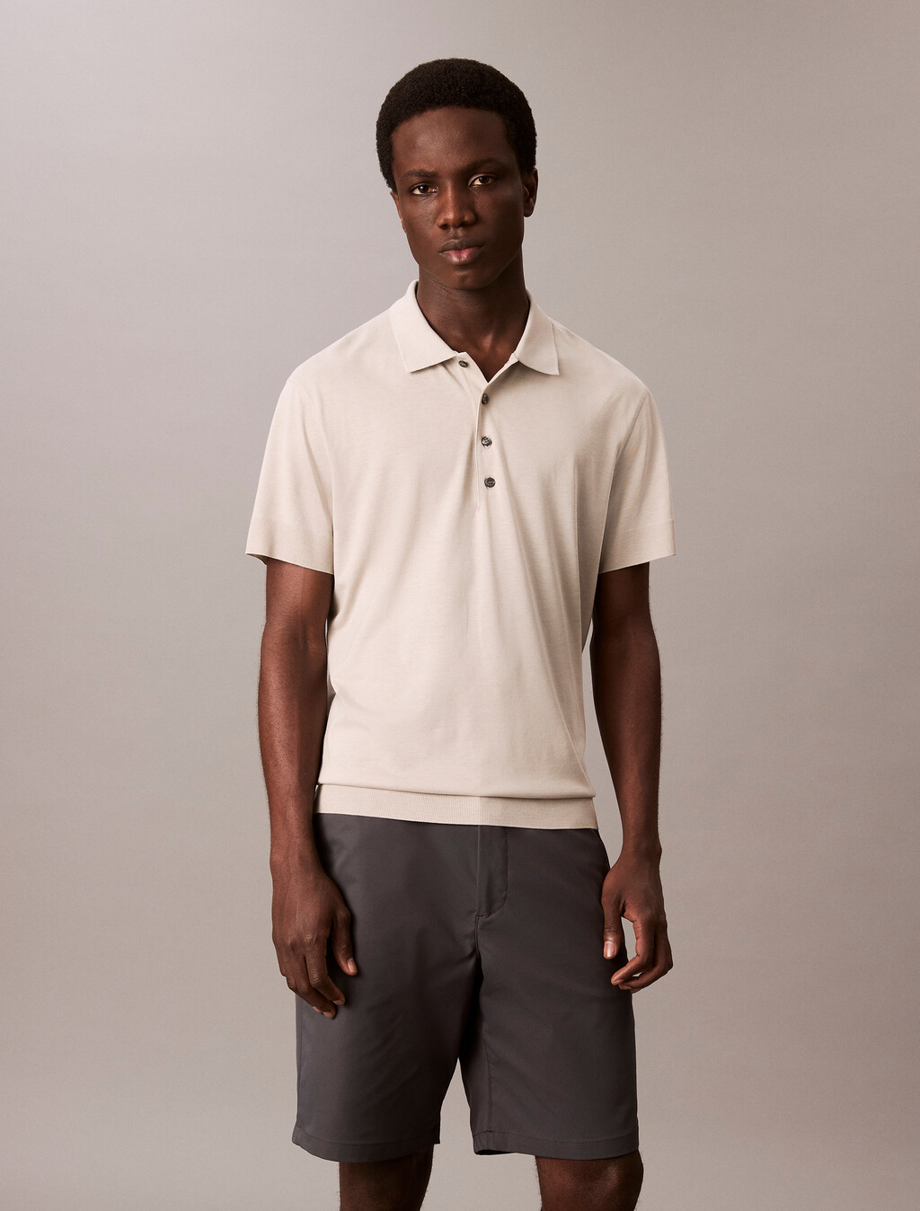 Fine Knit Lyocell Blend Polo Shirt, Dove, hi-res