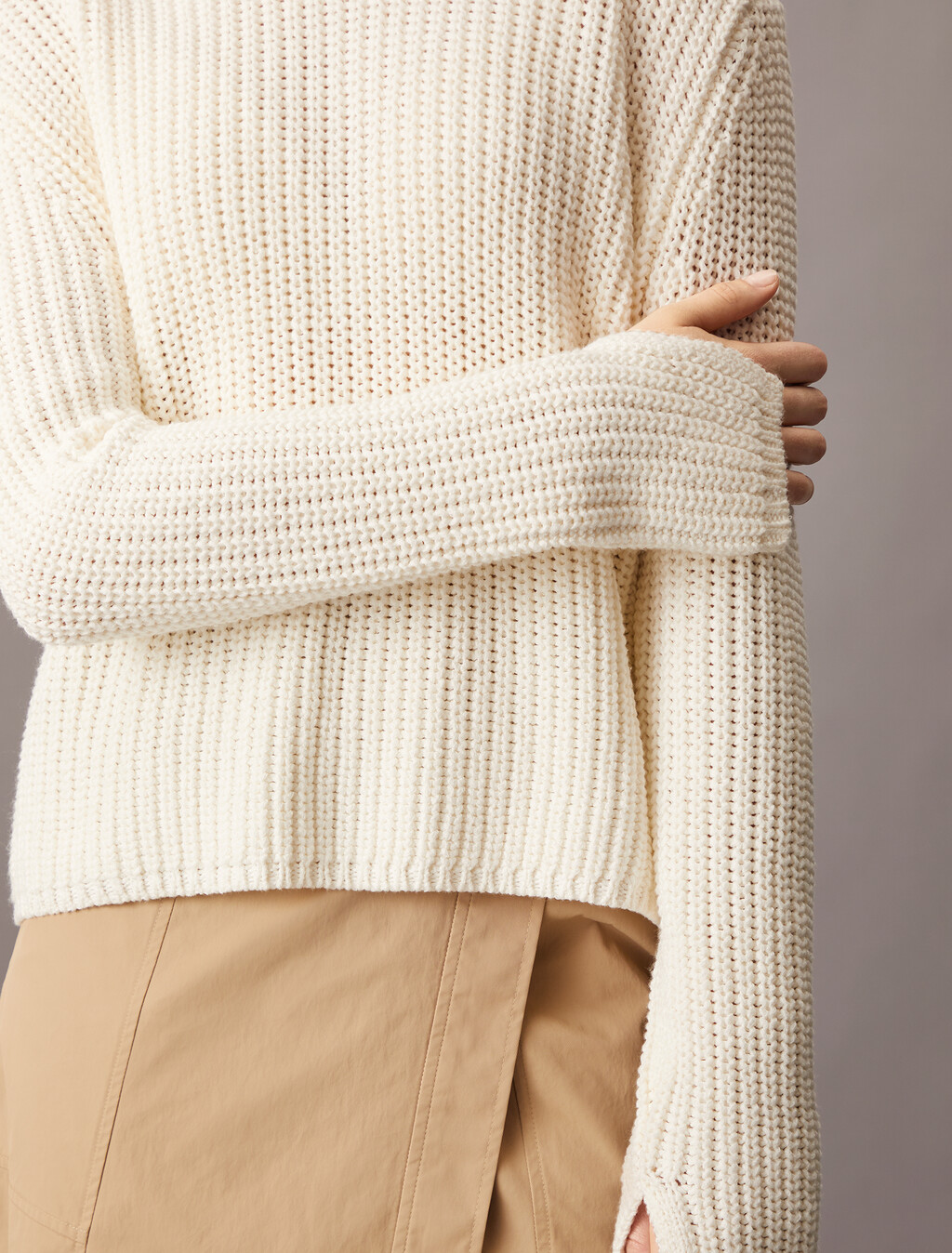 Chunky Cage Yarn Knit Pullover Sweater, ANTIQUE WHITE, hi-res