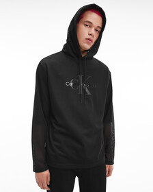 BLACK ARCHIVAL MONOGRAM MESH HOODIE, Ck Black, hi-res