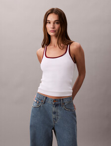 Contrast Trim Ribbed Tank Top, Brilliant White Combo, hi-res