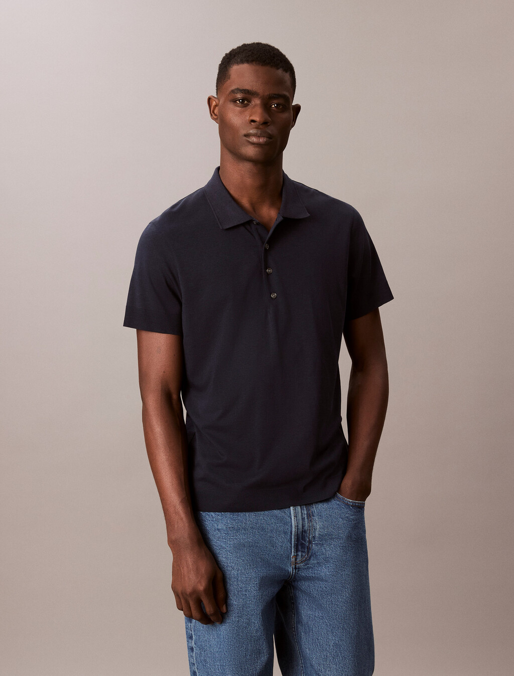 Fine Knit Lyocell Blend Polo Shirt, Dark Sapphire, hi-res