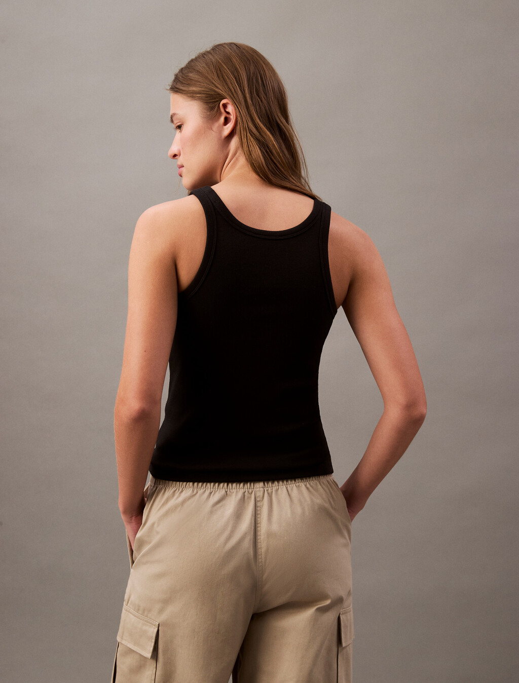 Ribbed Cotton Logo Tank Top, Black, hi-res