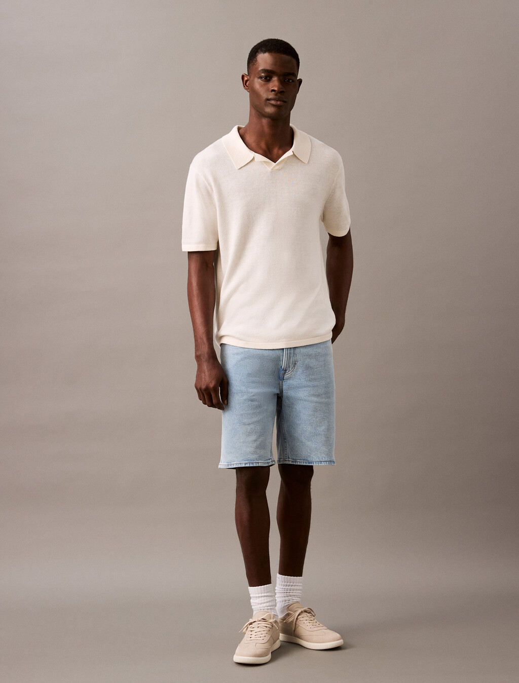 Linen Blend Short Sleeve Jumper, Tofu, hi-res