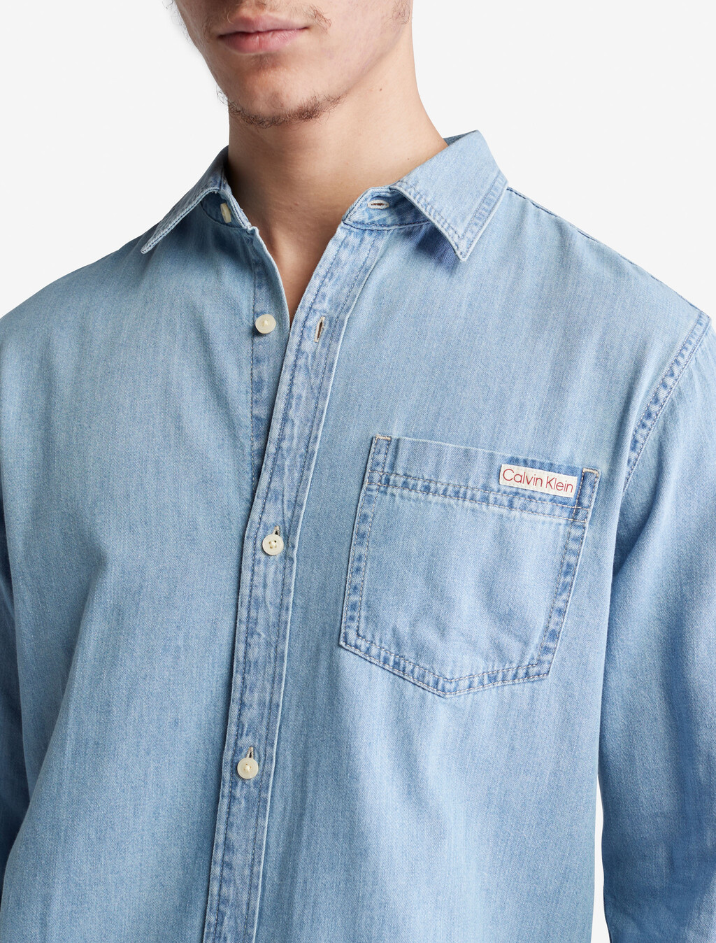 Casual Classic Light Wash Denim Shirt, STEVIE BLUE, hi-res