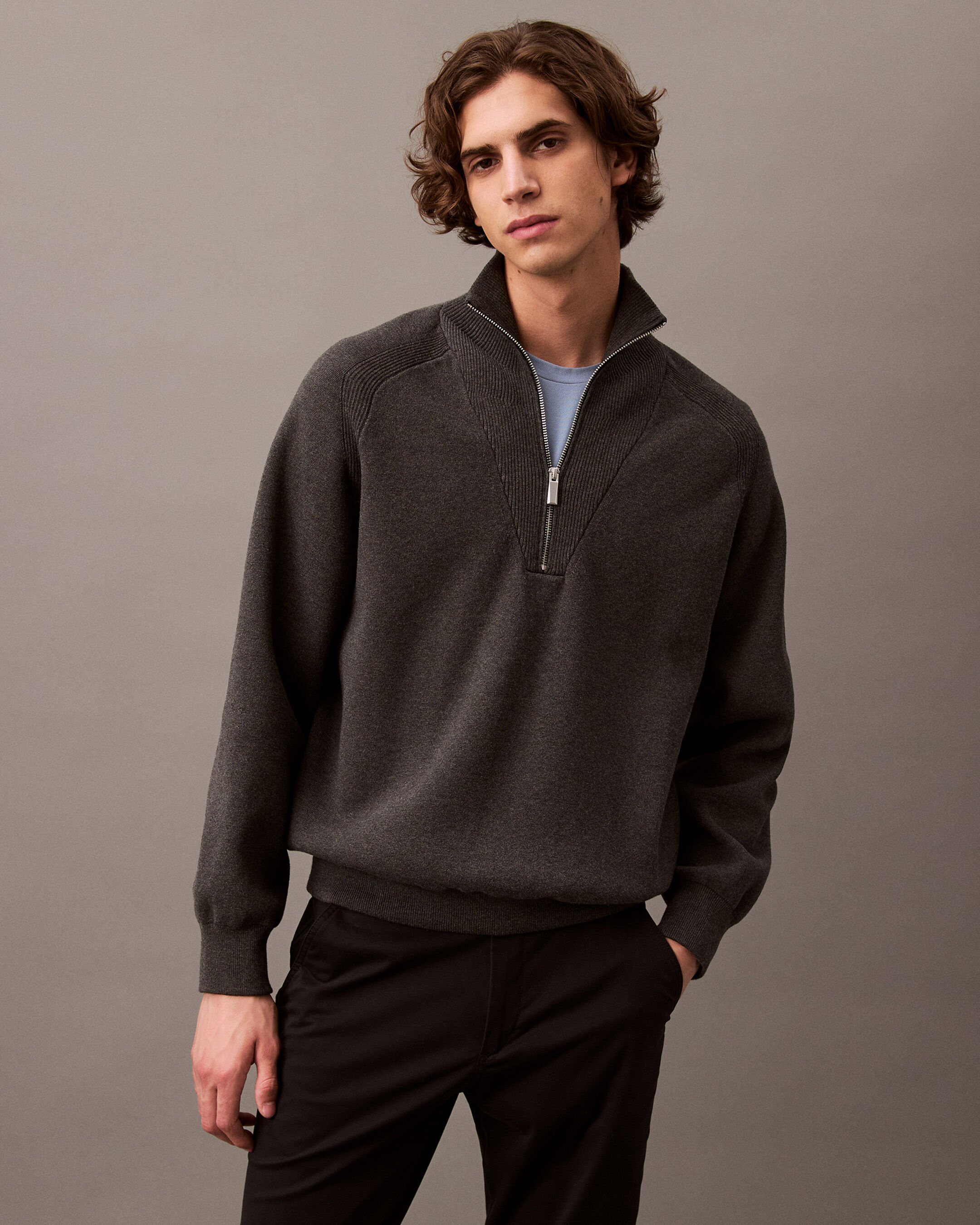 Tech Knit Quarter Zip Sweater grey Calvin Klein Malaysia