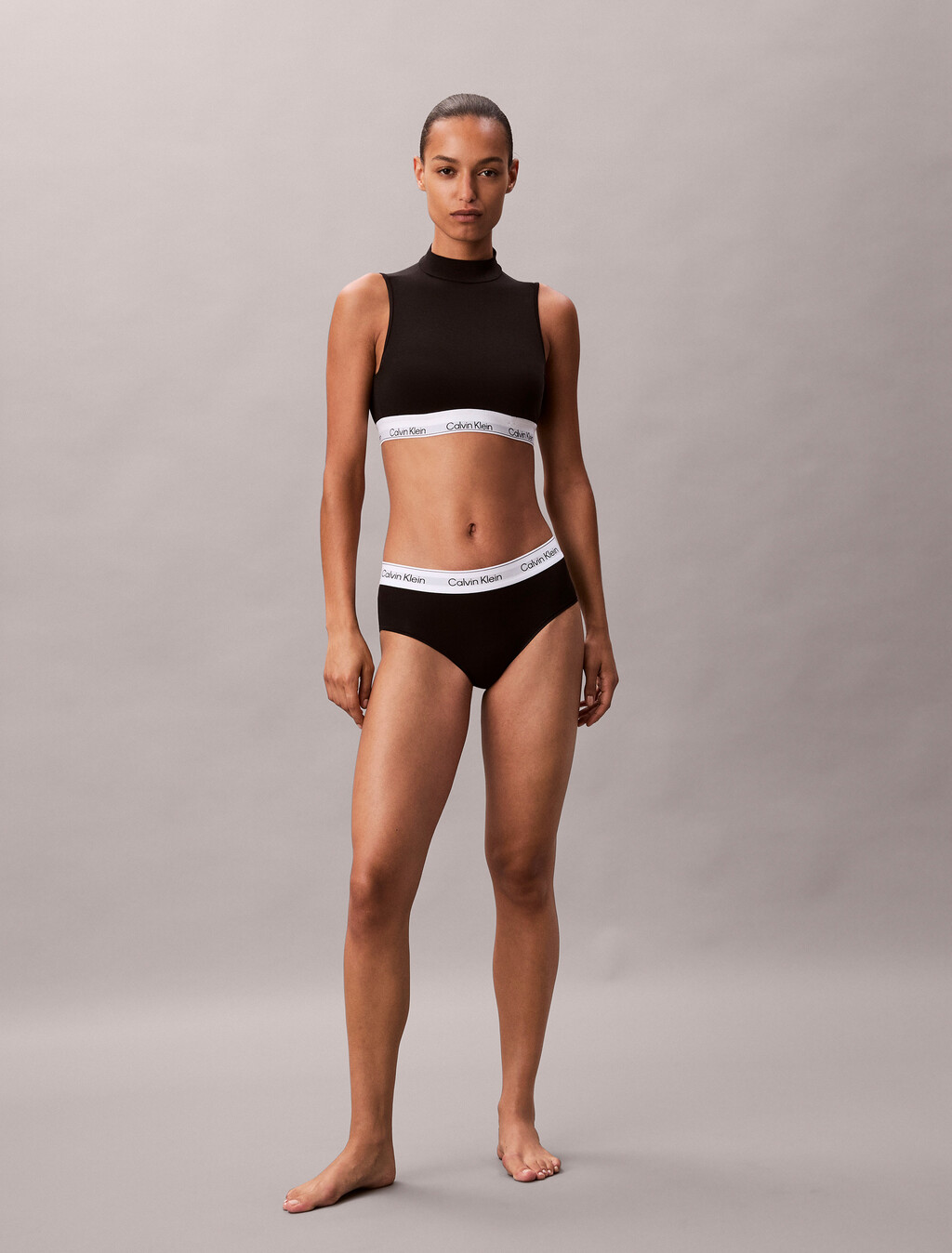 Lightly Lined Mockneck Bralette - Icon Cotton Modal, Black, hi-res