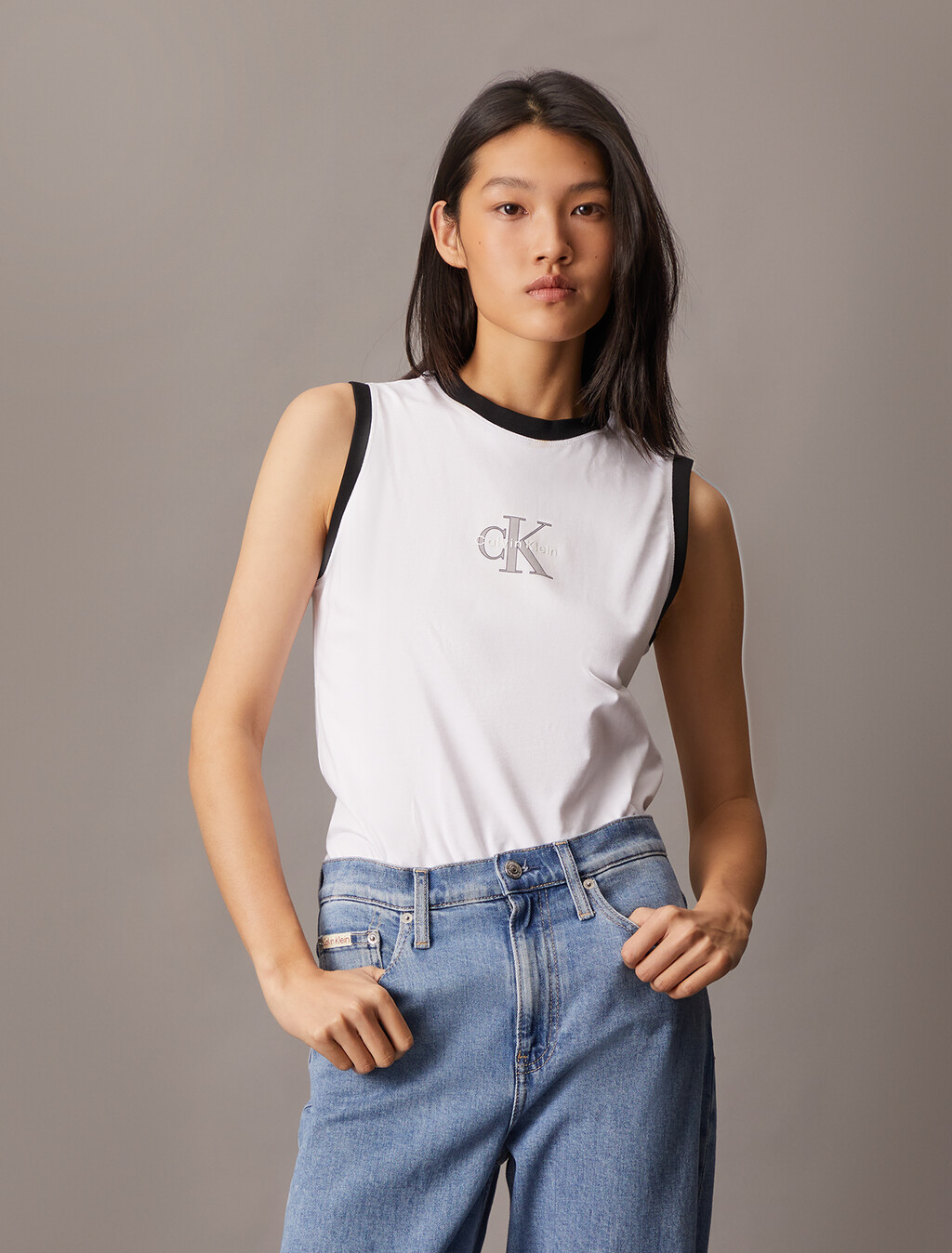 Slim Monogram Tank Top, Brilliant White, hi-res