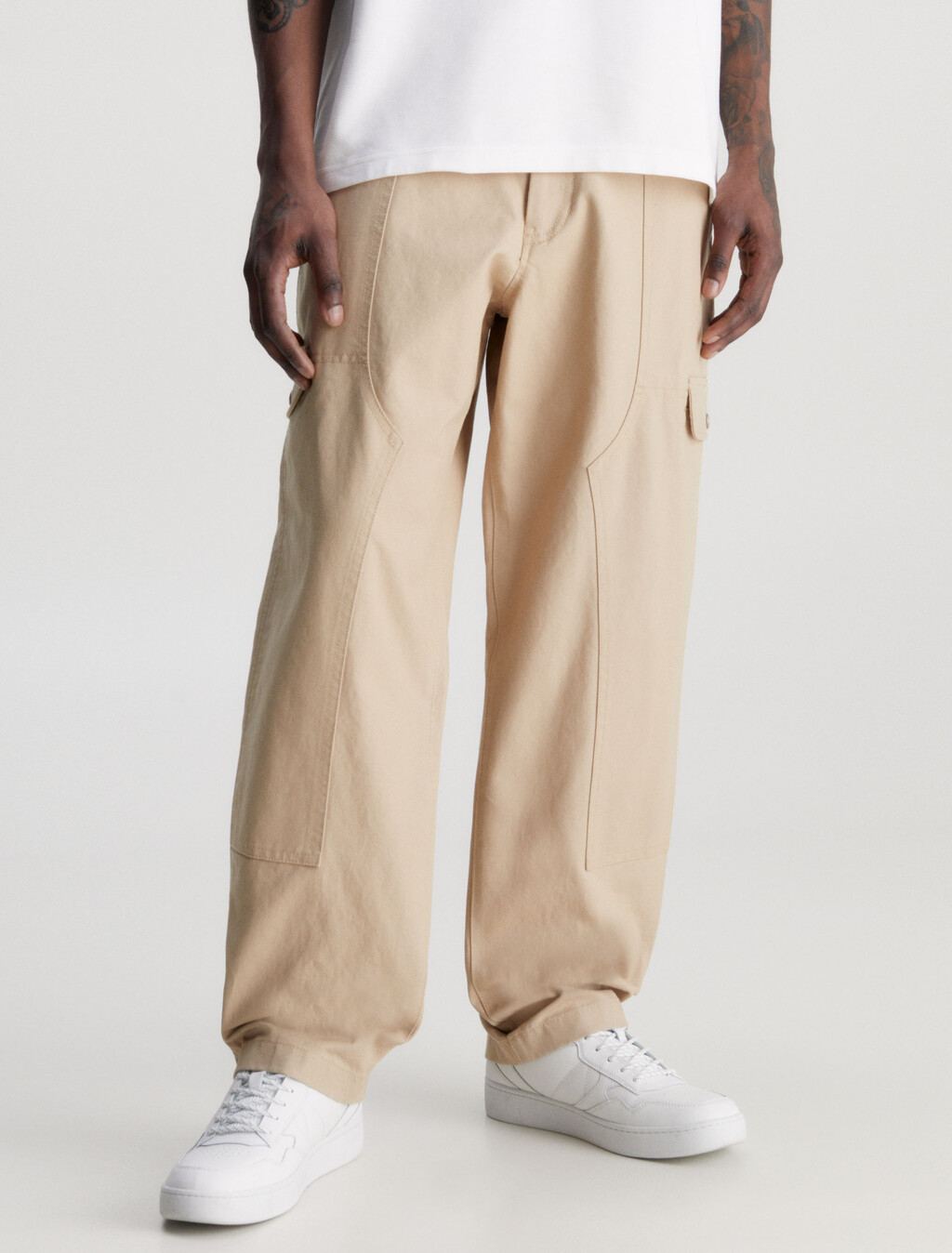 Cotton Canvas Cargo Pants, Travertine, hi-res