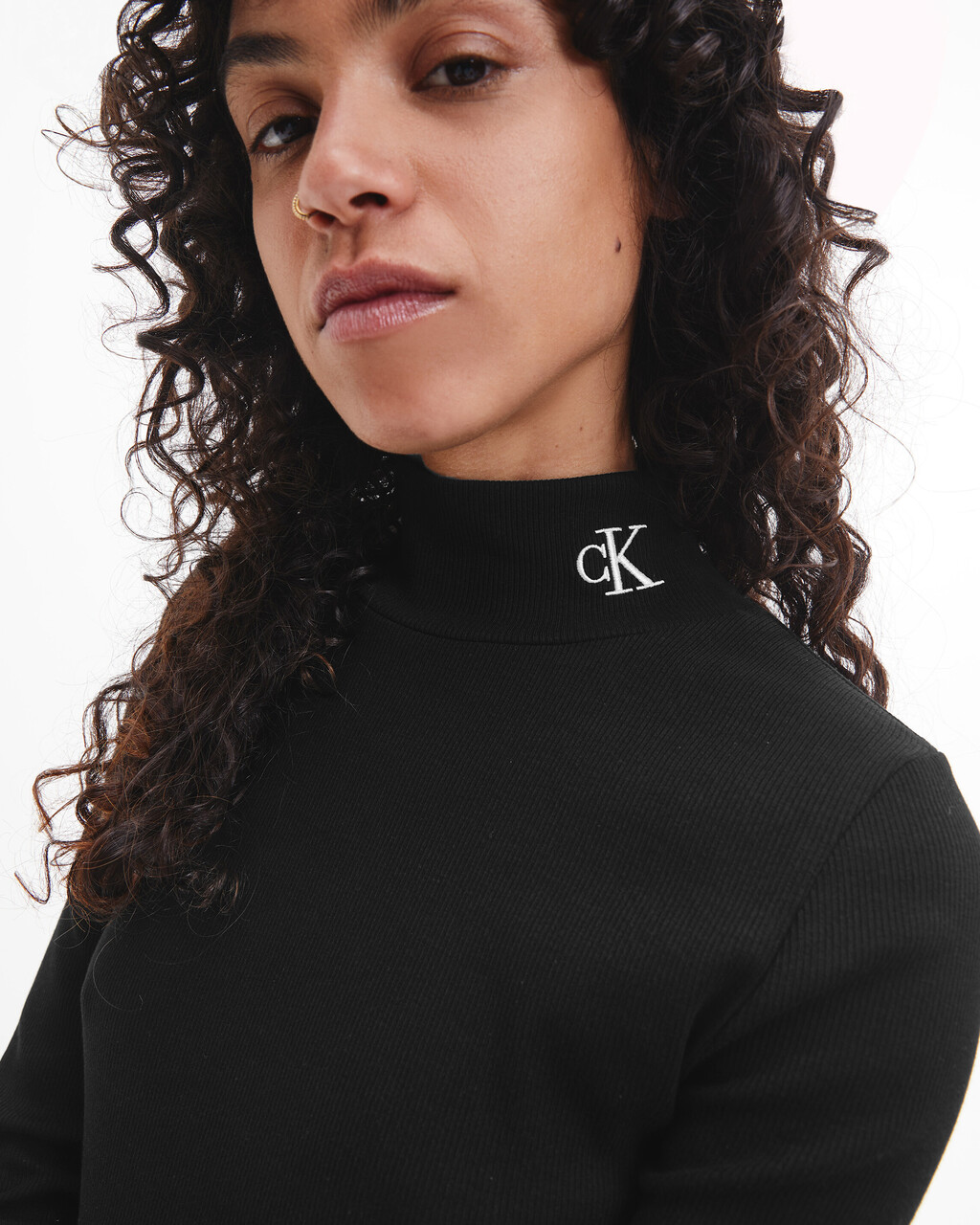 SLIM RIBBED MOCK NECK TOP, Ck Black, hi-res