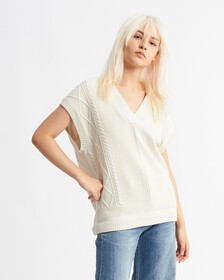 CABLE KNIT SWEATER VEST, Eggshell, hi-res