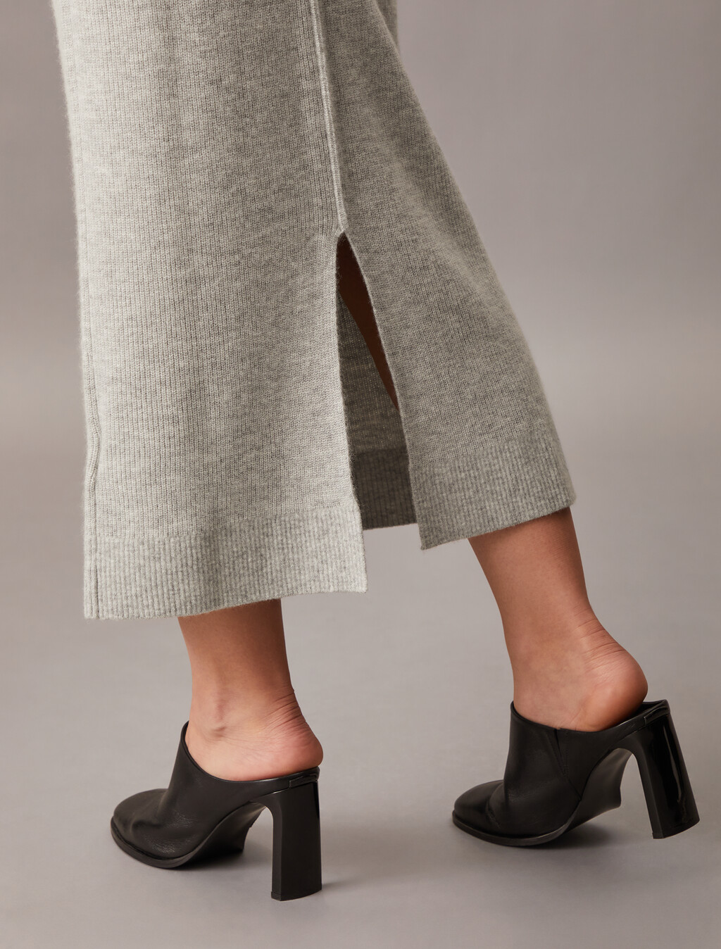 High Rise Knit Midi Skirt, Light Grey Heather, hi-res