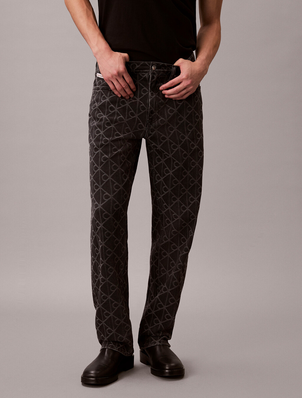 90s Signature Emblem Jacquard Jeans, BLACK EMBLEM, hi-res
