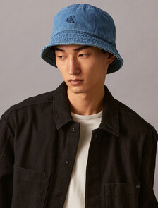 Small Monogram Denim Bucket Hat, New Blue, hi-res