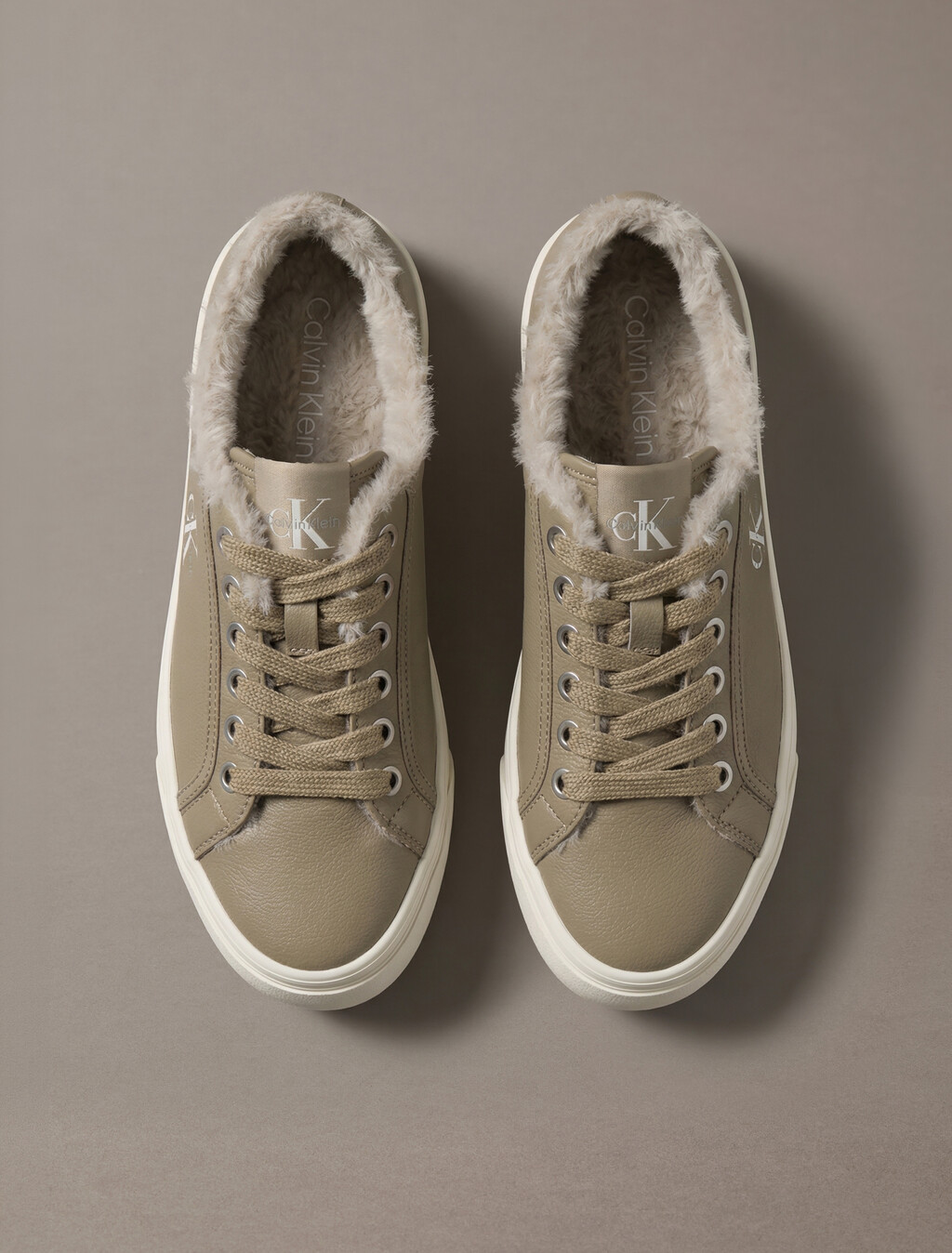 Leather Signature Platform Trainers, Desert Taupe/Dk Ecru, hi-res