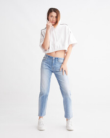 Logo Tape Cropped Hoodie, Bright White, hi-res