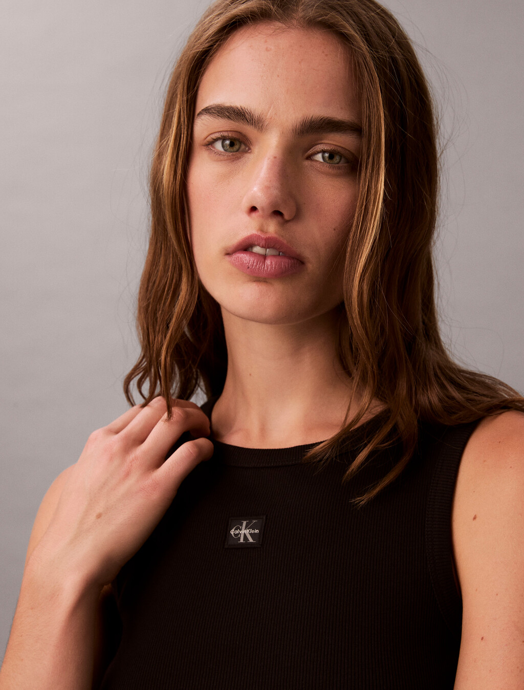 Cotton Stretch Rib Tank Top, Black, hi-res