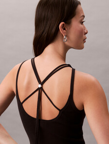 Tie Back Lyocell Rib Knit Tank Top, Black, hi-res