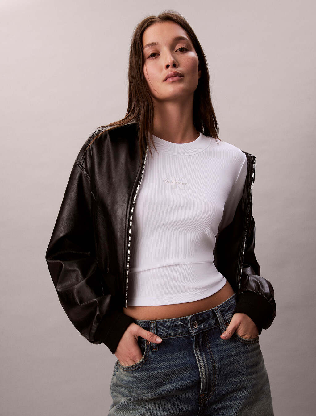 Monogram Logo Long Sleeve Baby Tee, Bright White, hi-res