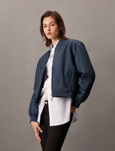 Padded Nylon Bomber Jacket, Ink, hi-res