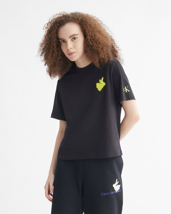 YEAR OF THE RABBIT FLOCKED APPLIQUE TEE