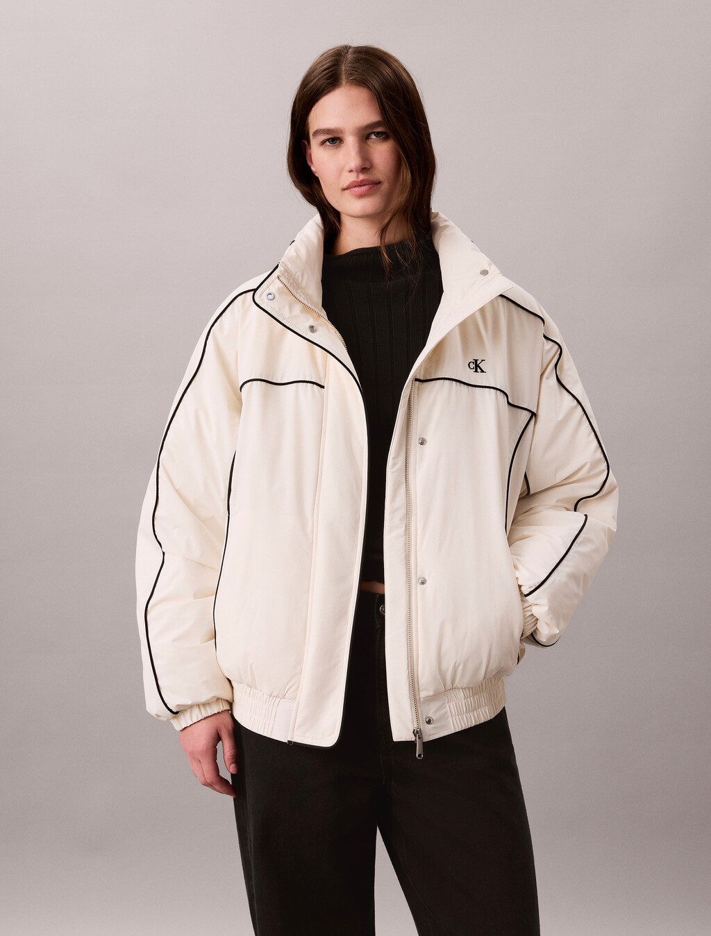 Piped Down Jacket, Ivory, hi-res