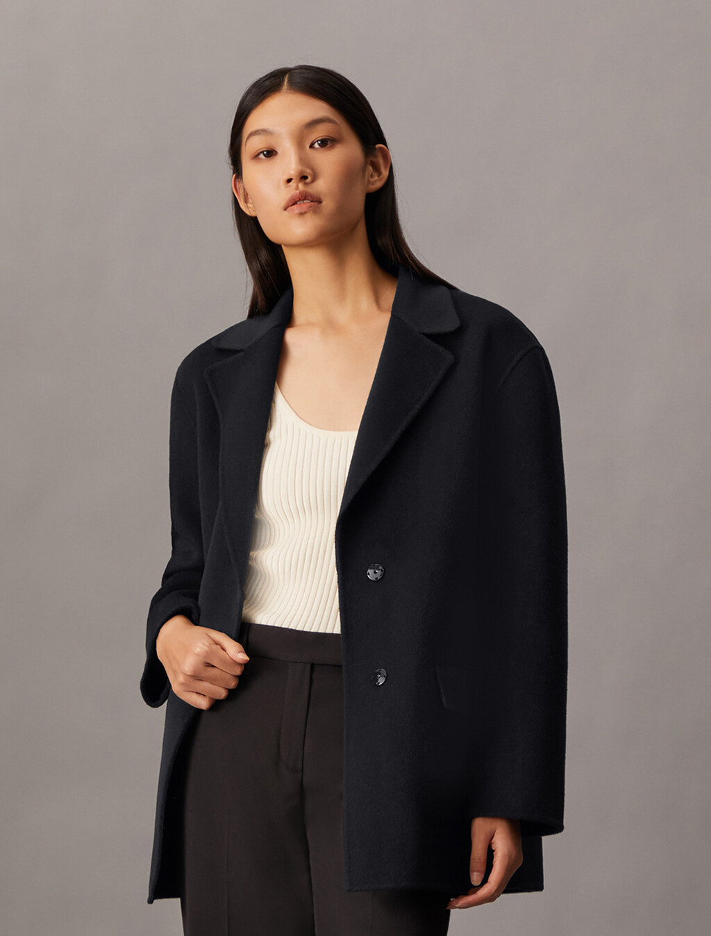 Double Face Recycled Wool Blend Blazer, Black Beauty, hi-res