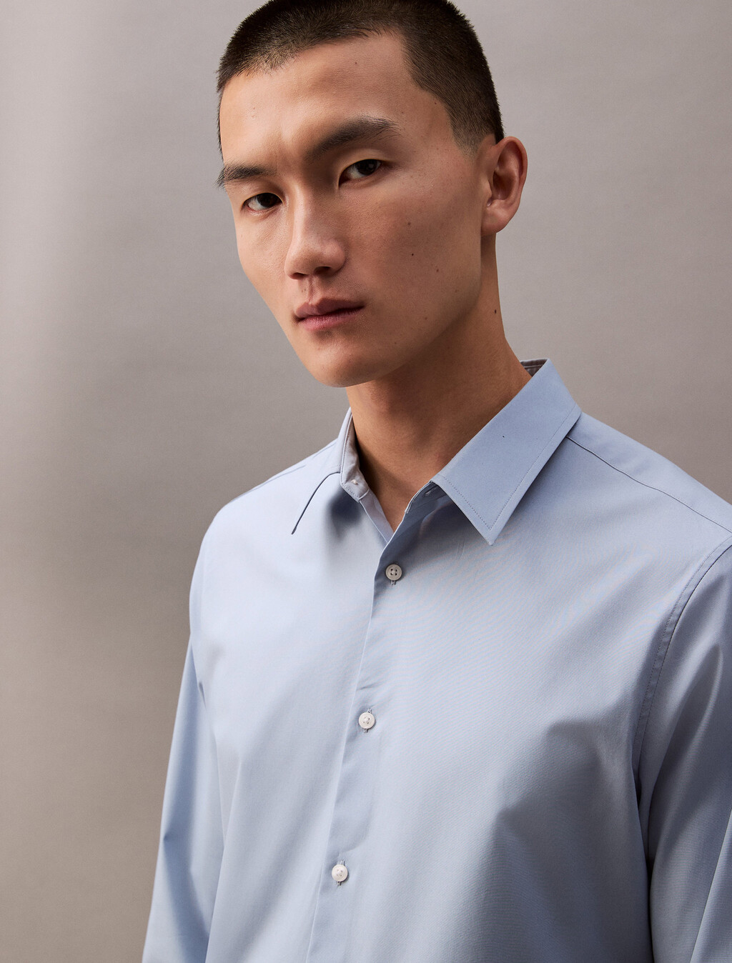 Supima Stretch Cotton Slim Button-Down Shirt, Dusty Blue, hi-res