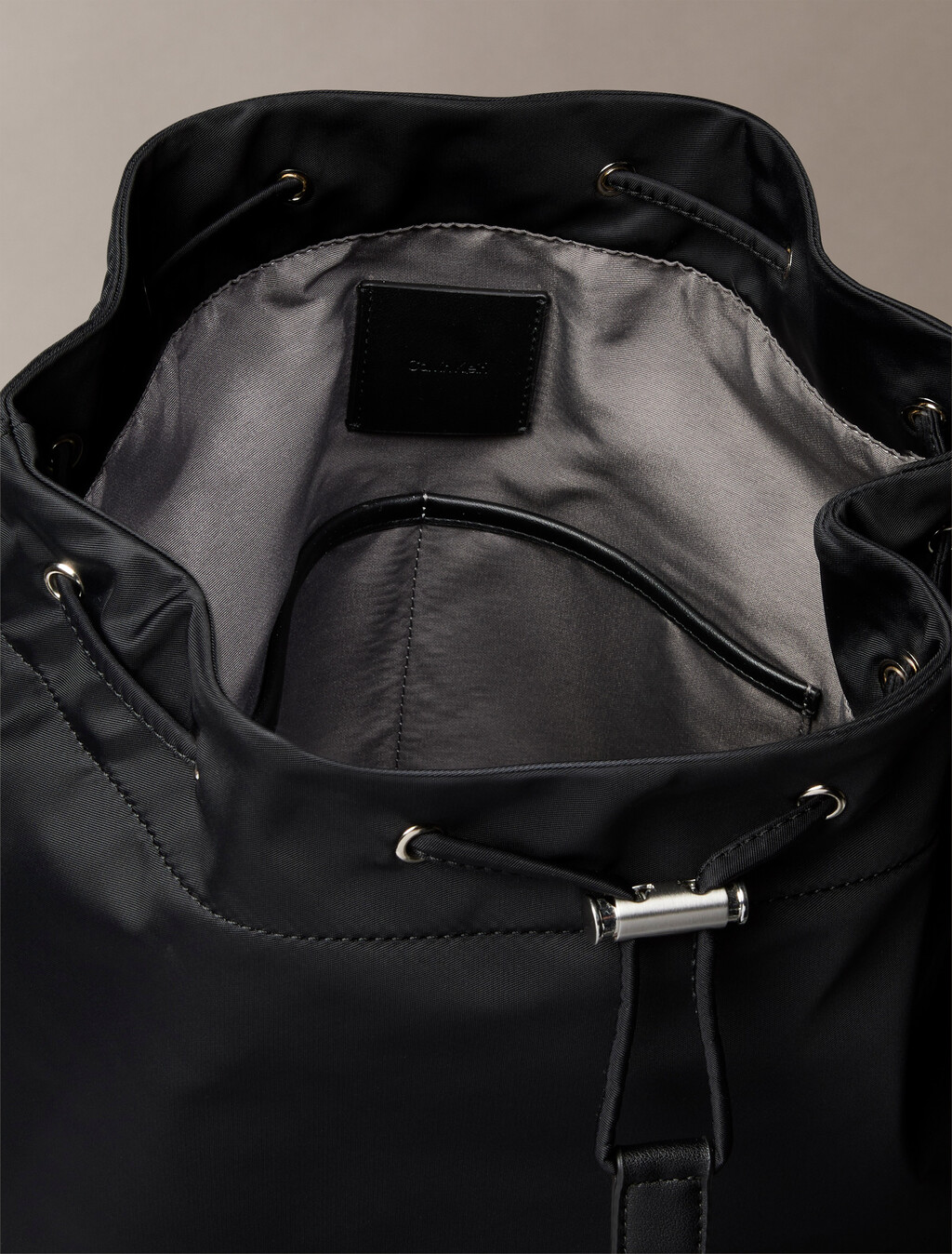 Matte Nylon Drawstring Backpack, Black, hi-res