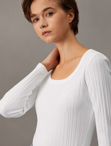 Boat Neck Rib Knit Slim Top, Bright White, hi-res