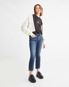 Italian Denim High Rise Slim Boot Ankle Jeans, Dark Dstr Hem, hi-res