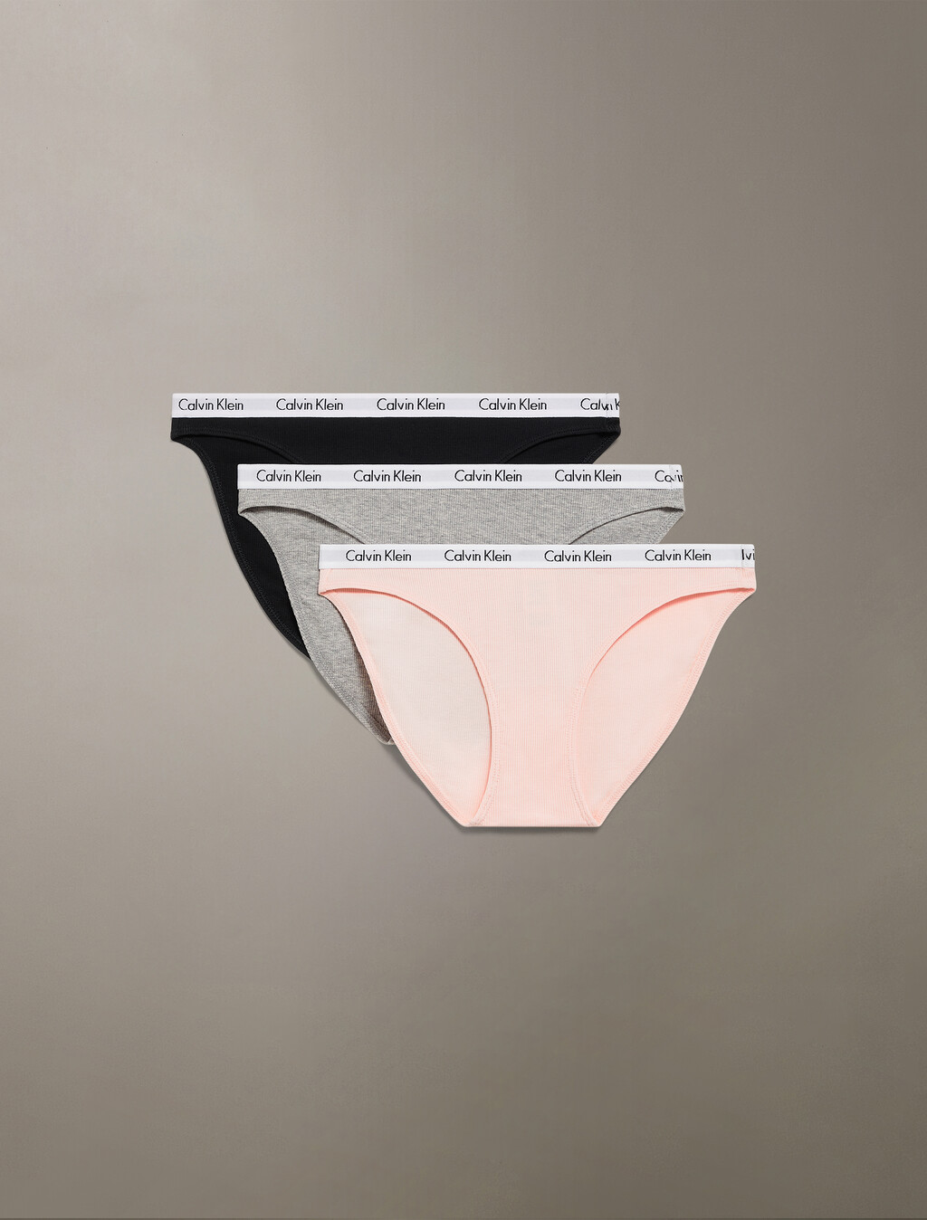 3 Pack Carousel Rib Knit Bikini, BLACK / GREY HTR / WHISPER PEACH, hi-res