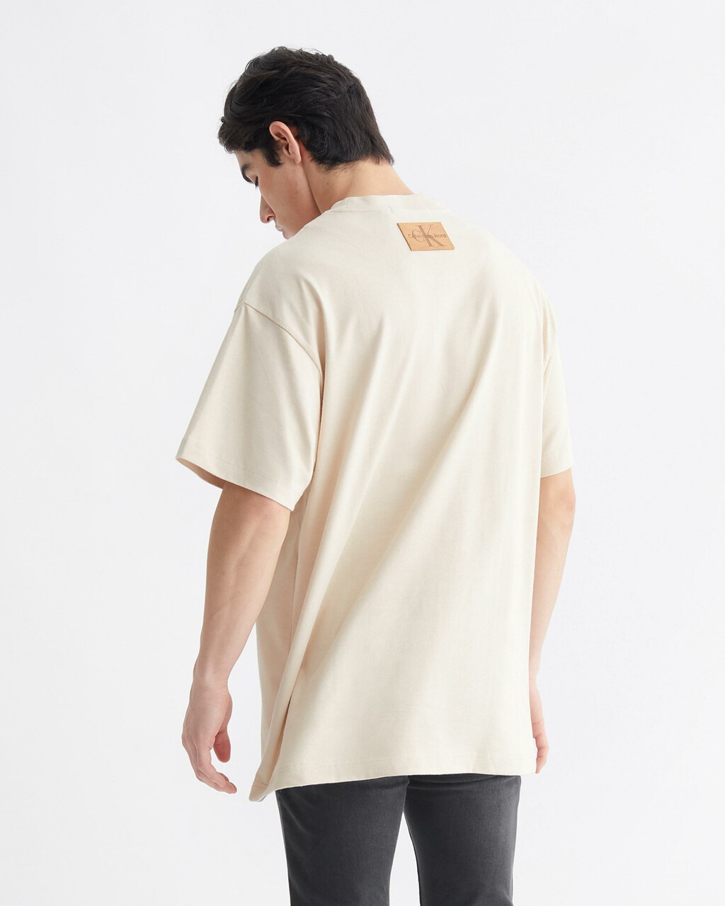 Leather Patch Relaxed Tee, Classic Beige, hi-res