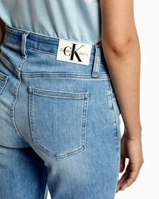 ITALIAN DENIM HIGH RISE SLIM STRAIGHT JEANS, Light Blue, hi-res