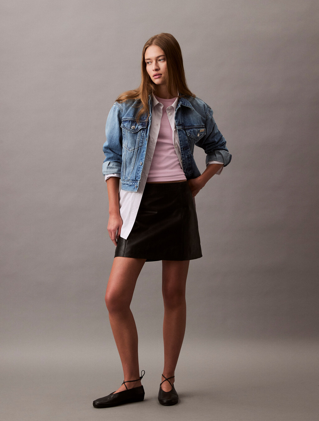 Leather Mini Skirt, Black, hi-res
