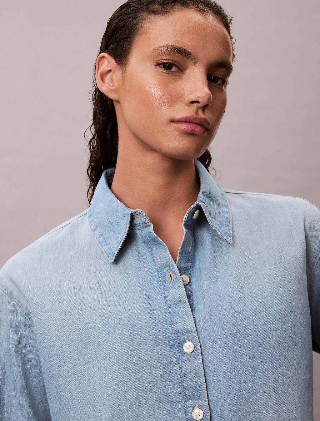 Oversized Denim Shirt, BRIGHTON BLUE, hi-res