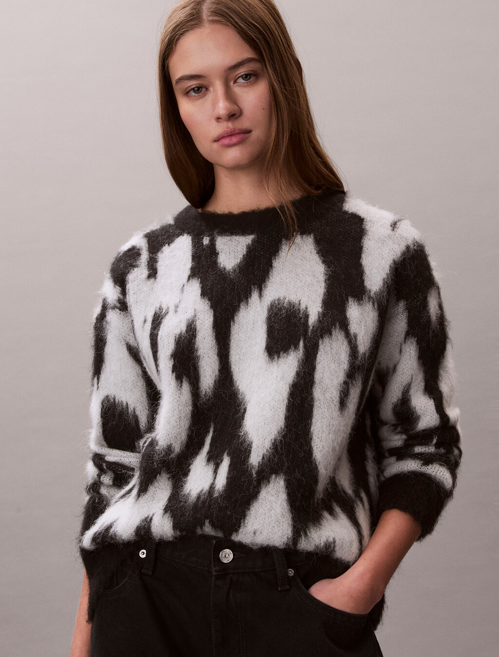 Brushed Alpaca Blend Printed Jumper, Brilliant White Combo, hi-res