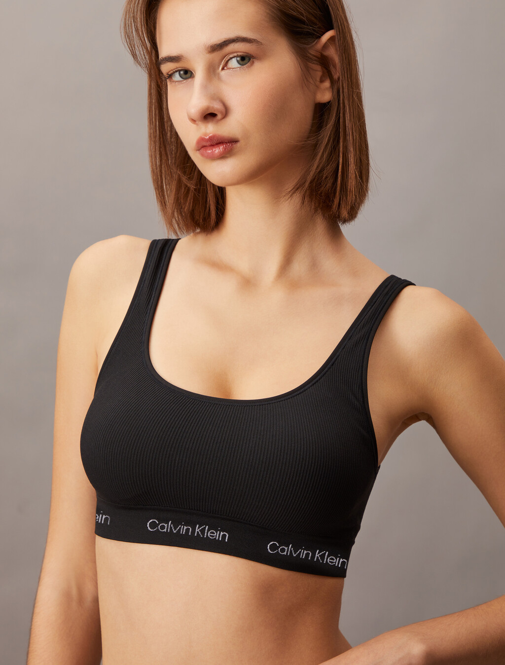 Seamless Rib Knit Lightly Lined Bralette, Black, hi-res