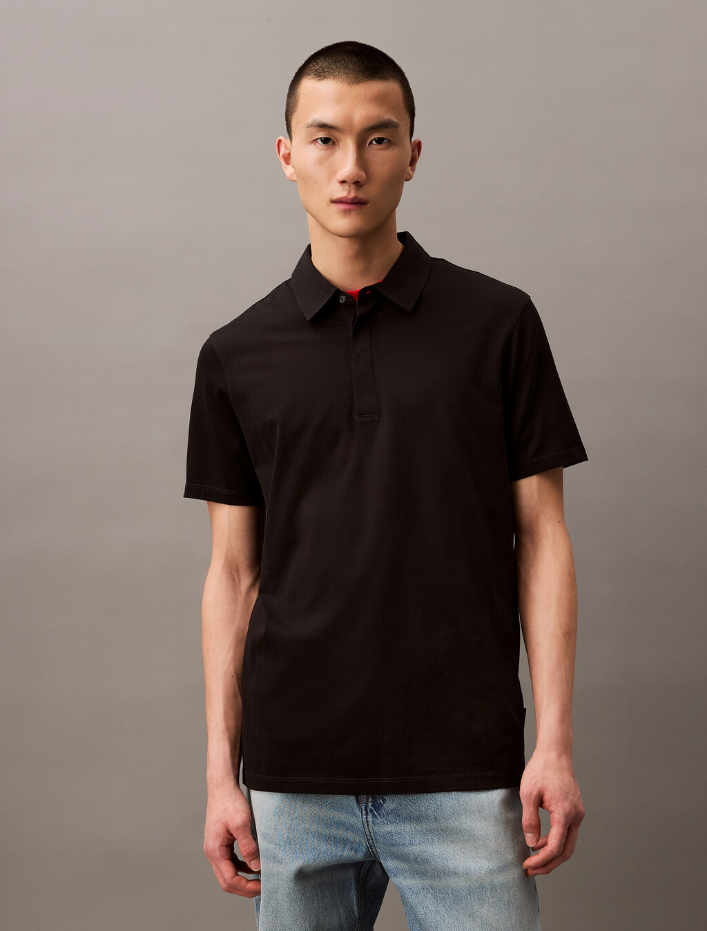 Double Mercerized Cotton Short Sleeve Polo, Black, hi-res