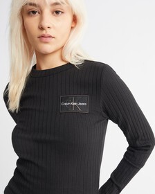 Monologo Badge Rib Knit Sweater, Ck Black, hi-res